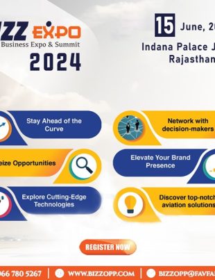 poster for Bizz Expo Business Expo & Summit in Jaipur, India on June 15, 2024. The poster highlights opportunities for networking, staying ahead of the curve, and elevating brand presence.